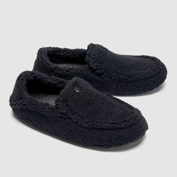 OluKai Womens Nohea Heu Sherpa Fleece Slippers Black Size 6 NWT - Picture 1 of 6